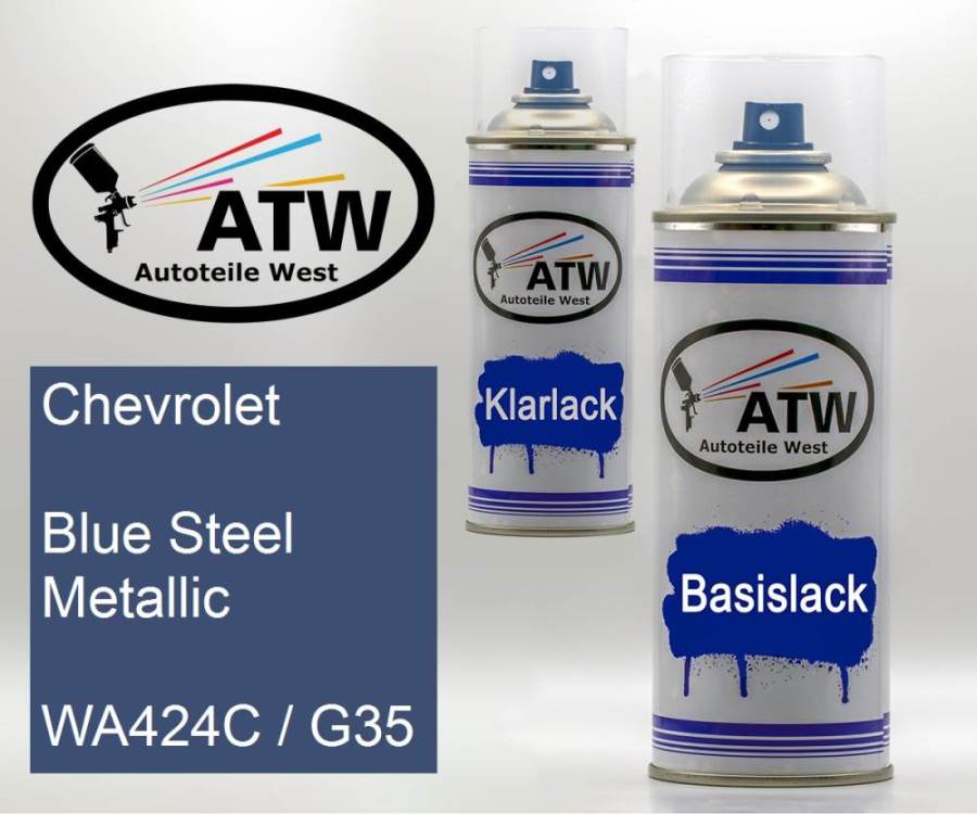 Chevrolet, Blue Steel Metallic, WA424C / G35: 400ml Sprühdose + 400ml Klarlack - Set, von ATW Autoteile West.